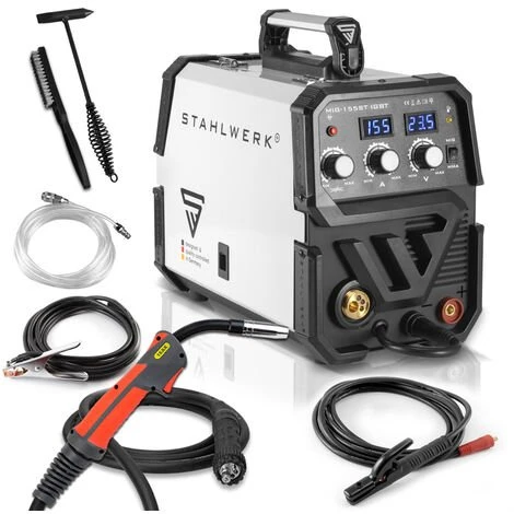 Schweißgerät STAHLWERK MIG 155 ST IGBT - MIG MAG Schutzgas Schweißanlage Mit 155 Ampere, MMA Funktion, FLUX Fülldraht Geeignet, 7 Jahre Garantie* 1 Schweißgerät STAHLWERK MIG 155 ST IGBT - MIG MAG Schutzgas Schweißanlage Mit 155 Ampere, MMA Funktion, FLUX Fülldraht Geeignet, 7 Jahre Garantie*