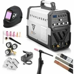 STAHLWERK DC WIG 200 Puls ST Vollausstattung Profi WIG Schweißgerät Mit MMA E-Hand Durch Pulsfunktion Dünnblech Geeignet Mit Fußpedalfunktion 7 Jahre Garantie