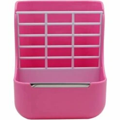 OUSUDELA 2-in-1-Haustier-Futternapf Und Grasrahmen Für Kaninchen, Chinchillas, Meerschweinchen, Kleintiere, Anti-Biss Mit Festem Set (Rosa)